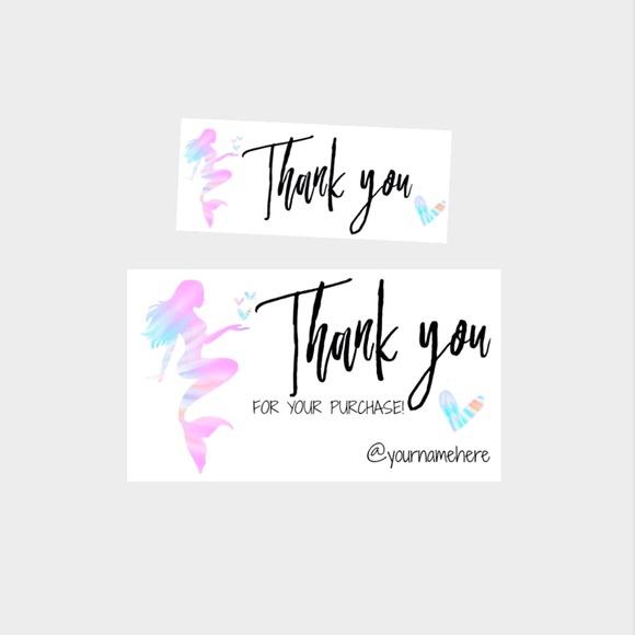 54. Watercolor Mermaid Hearts Thank You Note Cards Matching Stickers - Picture 1 of 3